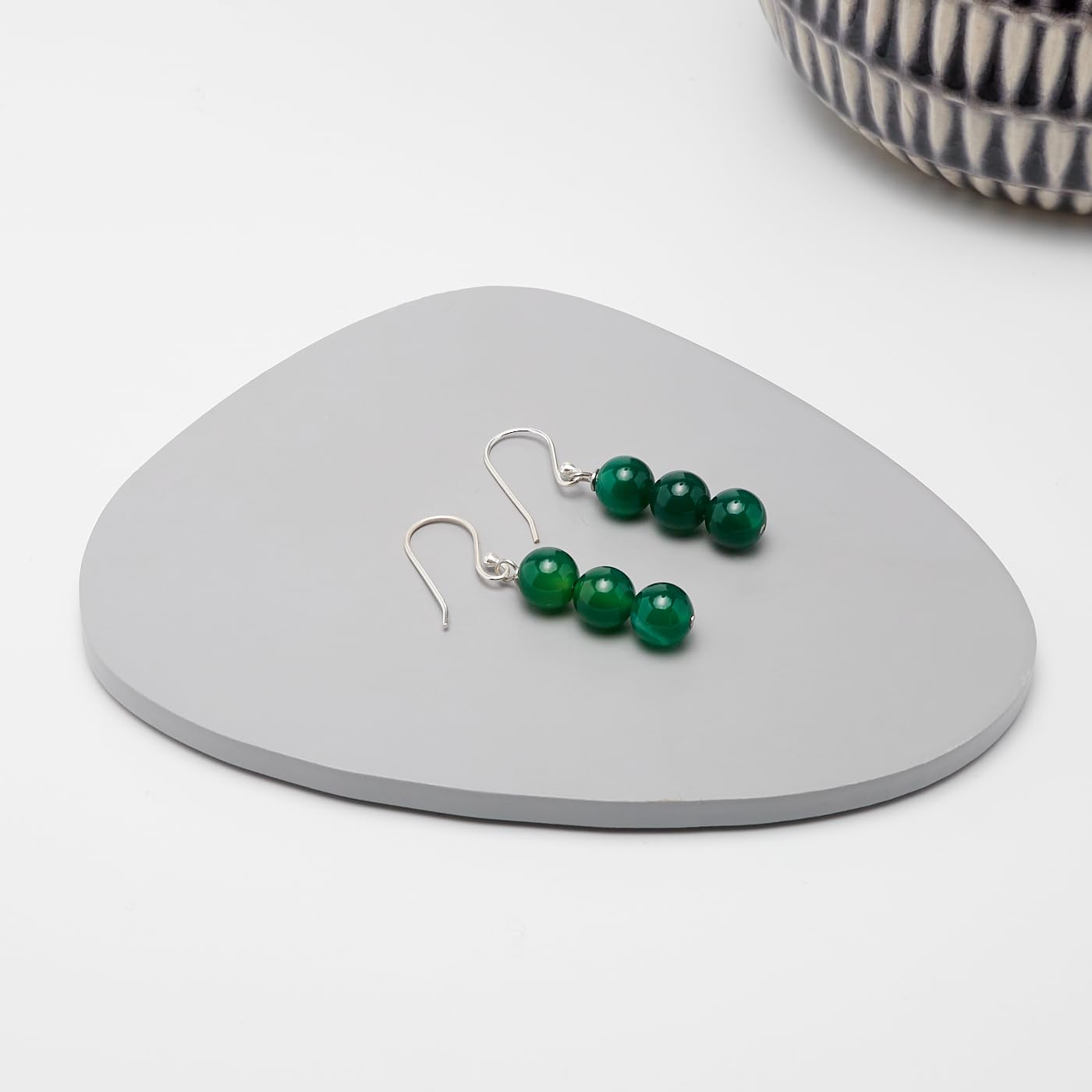 Boucles d'oreilles en perles de pierre naturelle triple faites à la main avec crochets en argent sterling