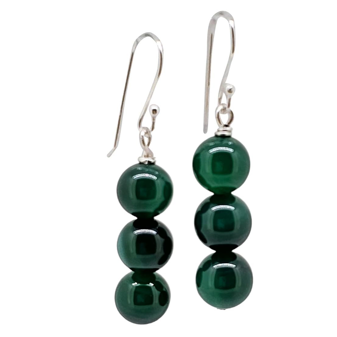 Boucles d'oreilles en perles de pierre naturelle triple faites à la main avec crochets en argent sterling