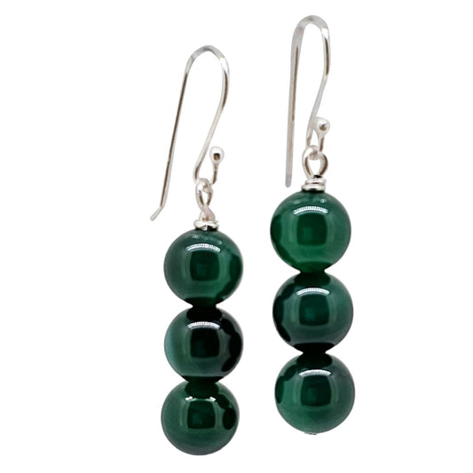 Boucles d'oreilles en perles de pierre naturelle triple faites à la main avec crochets en argent sterling