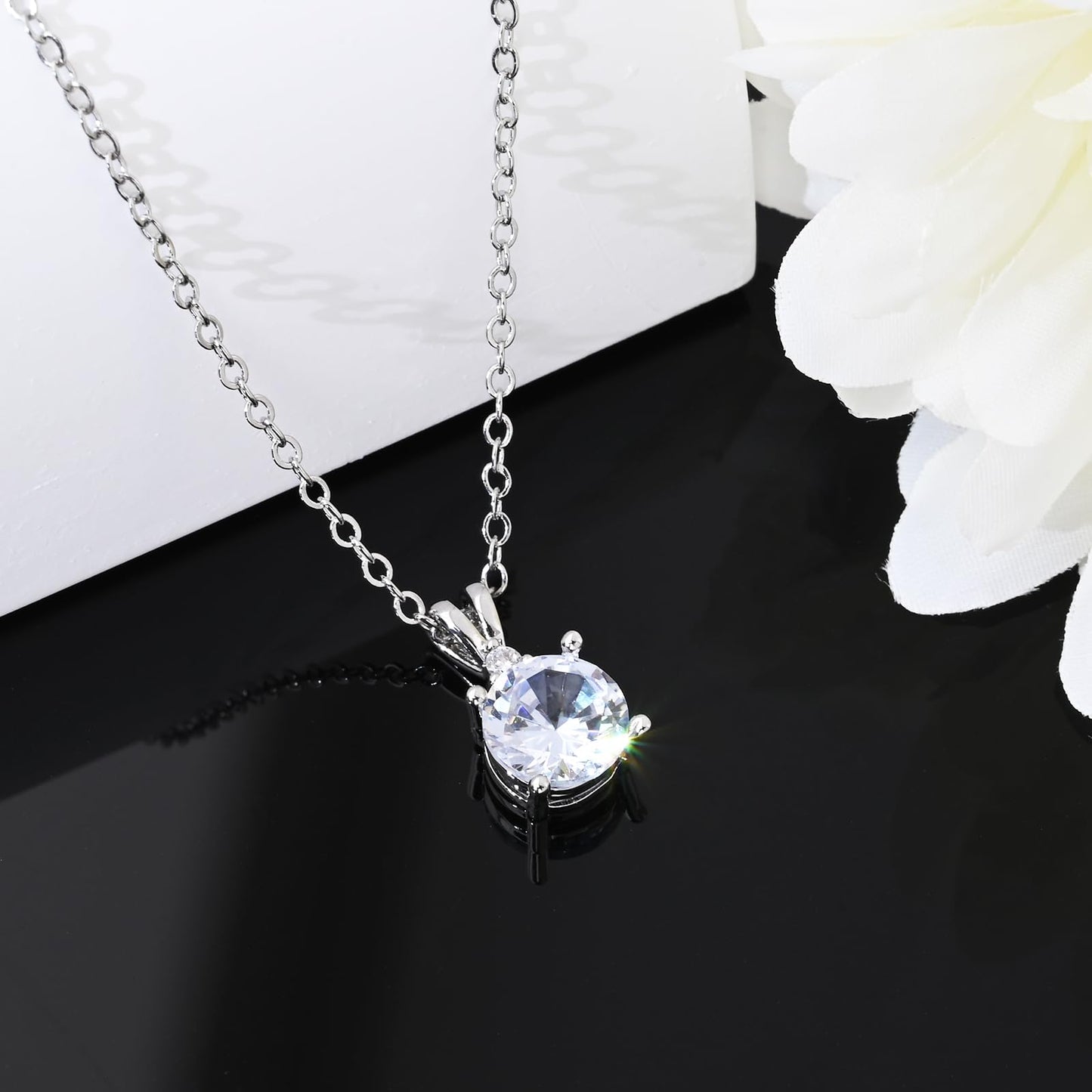 Femmes Argent Diamant Collier, 925 Sterling Silver Chain Pendentif Collier