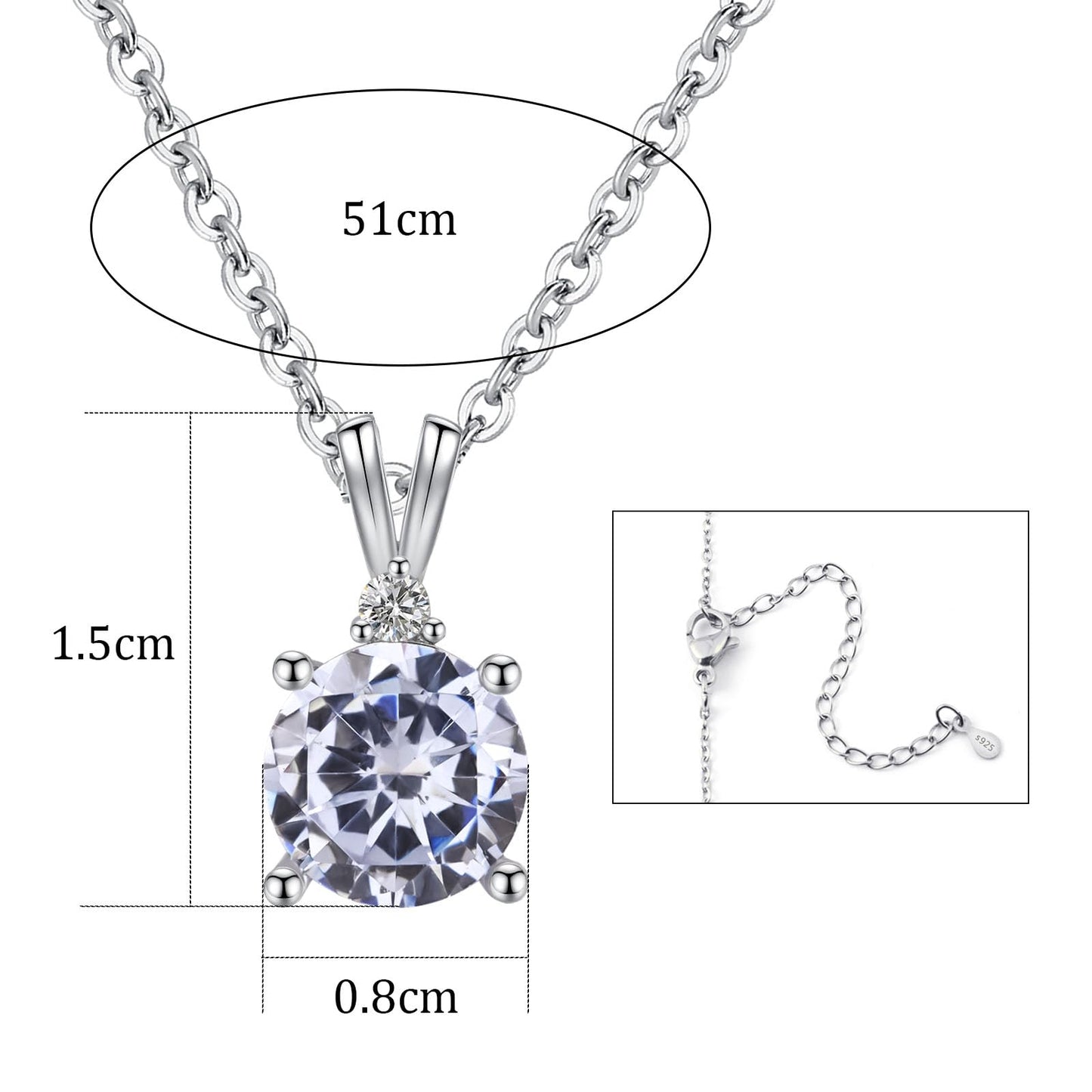 Femmes Argent Diamant Collier, 925 Sterling Silver Chain Pendentif Collier