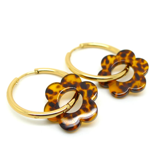 Les Bijoux Acidulés - Boucles d'oreilles Créoles à Fleurs Léopard - Bijoux tendance
