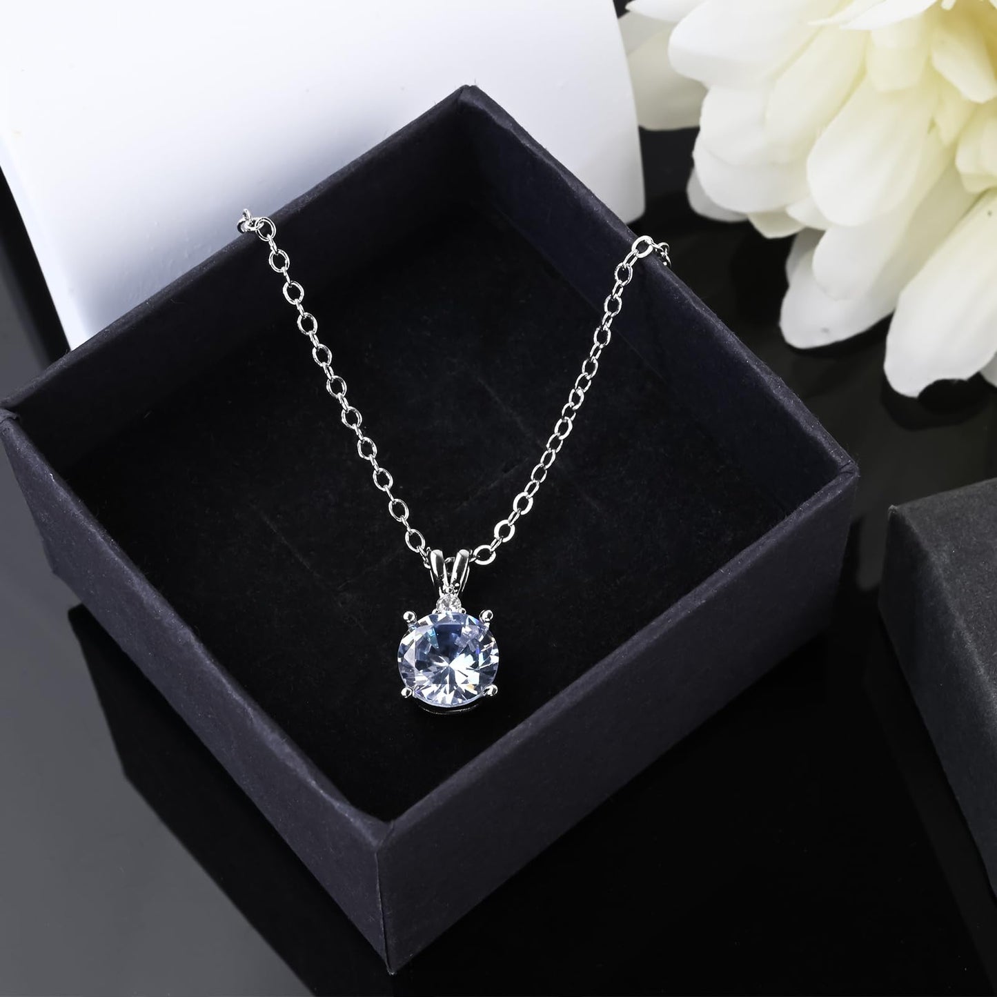 Femmes Argent Diamant Collier, 925 Sterling Silver Chain Pendentif Collier