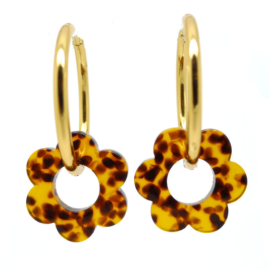 Les Bijoux Acidulés - Boucles d'oreilles Créoles à Fleurs Léopard - Bijoux tendance