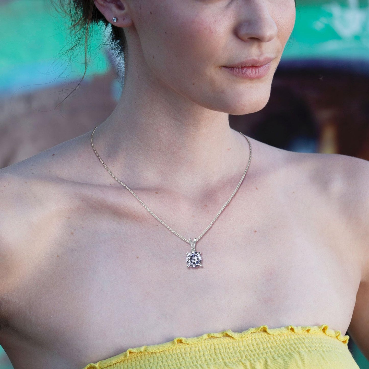 Femmes Argent Diamant Collier, 925 Sterling Silver Chain Pendentif Collier
